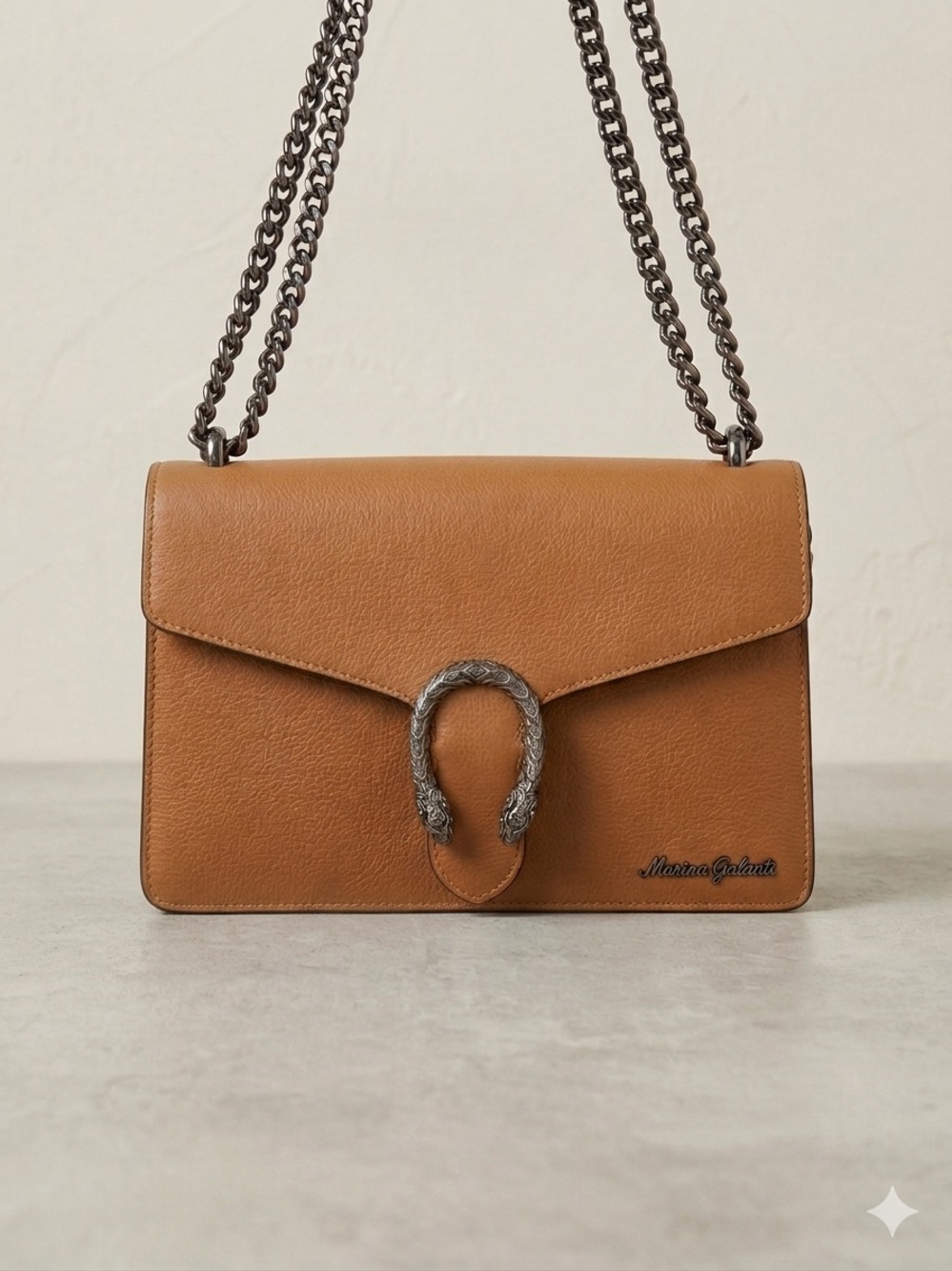 Marina Galanti / Brown Leather Shoulder Bag with Chain Strap